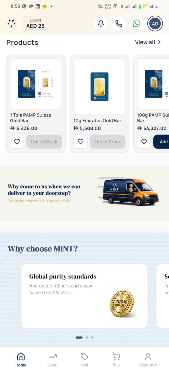 Gold and silver price alerts in the Mint Wealth UAE app