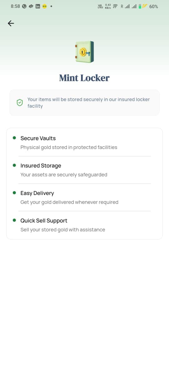 MINT Locker secure gold storage in Mint Wealth app